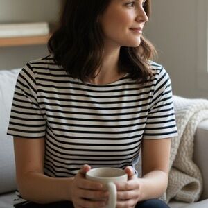NWT J.Crew Striped Short Sleeve Top CH015 Dark Indigo Blue White Size 2X